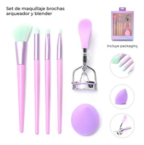 Set De Maquillaje Brochas Arqueador Blender X6u Skora Beauty Violeta