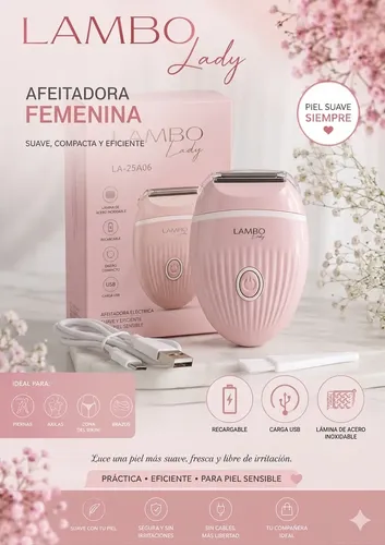 Afeitadora Eléctrica Femenina Lambo Lady Recargable Usb
