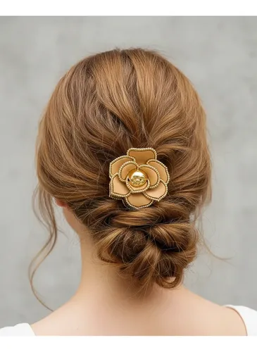 Broche De Pelo Flor De Rosa Mate Con Dorado