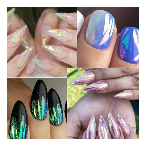 Adhesivos De Uñas Holográficos Iridiscentes Arcoíris Rosa Cl