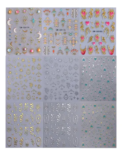 Stickers Para Uñas Stzpronail 9 Hojas 5d 3d Sol Luna Estrell