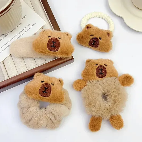 5pcs Diadema De Capibara, Lazo Peludo Para El Pelo, Bonito P Juego De 5 Piezas