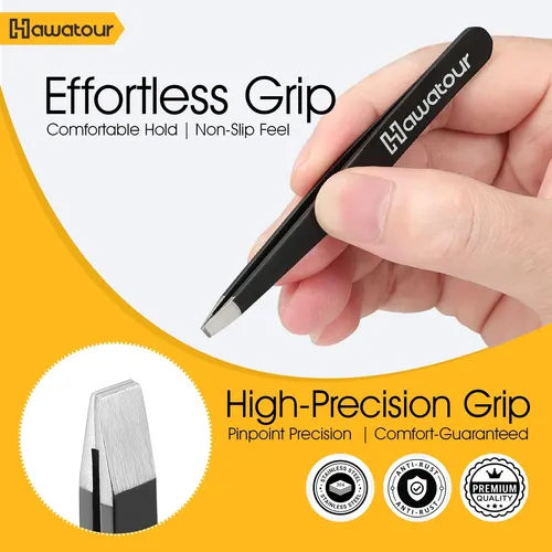Set De Pinzas Y Tijeras Para Cejas Hawatour Acero Negro