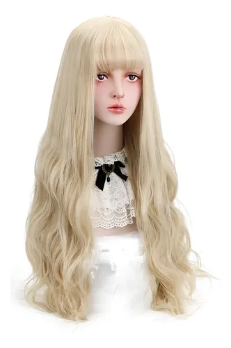 2026 Peluca Sintética Larga Rubia Con Flequillo – Natural