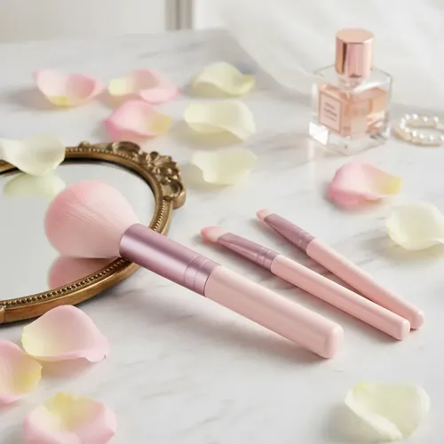 Kit 4 Pinceles Para Maquillaje Sombras Profesional Rosa