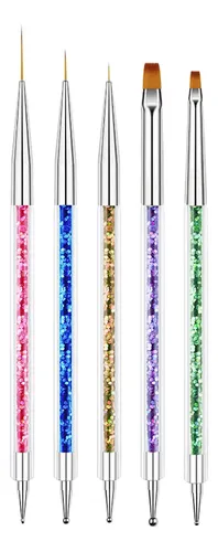 Aibee Set Pinceles Nail Art Doble Punta 5 Piezas