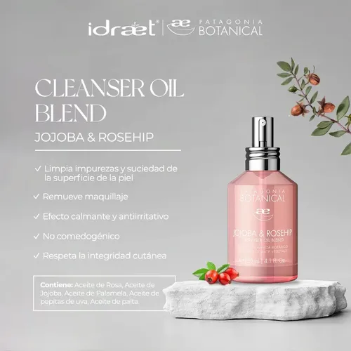 Aceite Facial Limpiador – Jojoba & Rosehip – Idraet Momento de aplicación Día/Noche Tipo de piel Todo tipo de piel