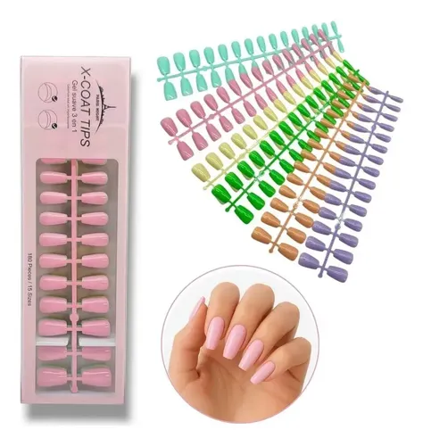 Tips Uñas Postizas Press On Colores Surtido Coffin Medianas