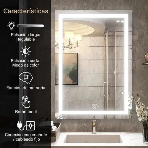 Dyc Espejo Luz Led Touch Pared Tocador Baño Vestidor 3