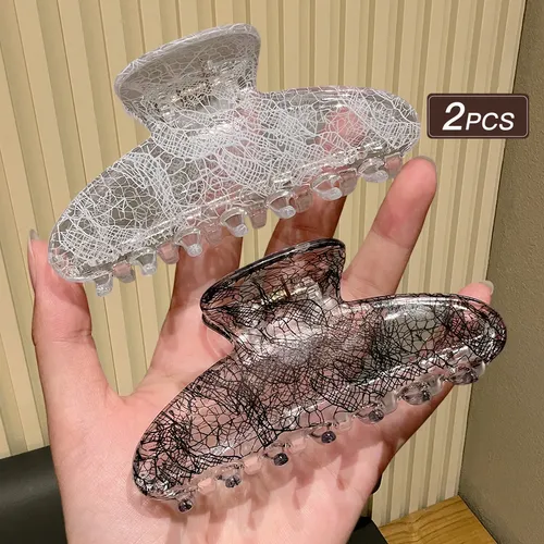 2 Pinzas Transparentes, Estampado De Encaje, Accesorio Para