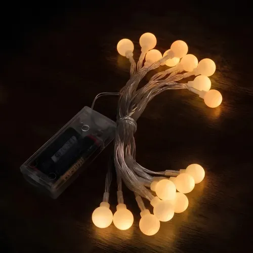 Guirnalda Luces LED Decorativas A Pilas 20 Bolitas Blancas Luz Cálida 3mtrs Dormitorio Living Fiesta Navidad Habitación Espejo Mesa Decoración Interior