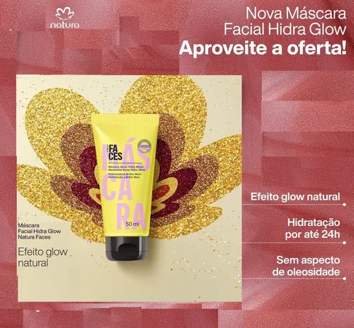 Máscara Facial Hidra Glow 50ml Faces Natura Vegano