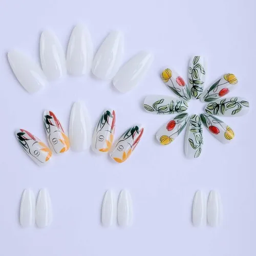 Conjunto 24 Uñas Gel X Almendra Corto Estilo Francés