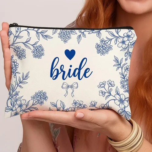 Bolsa De Maquillaje Travel Bride Floral Blue Minimalist