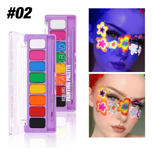 Set 3 Paletas 8 Colores Fluorescente Cuerpo Rostro Halloween