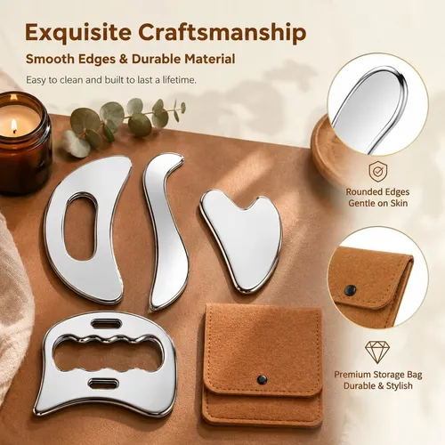 Set 4 En 1 Gua Sha Acero Para Masajes Y Recuperación