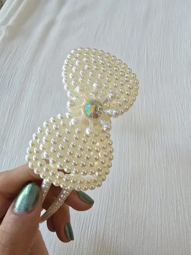 Vincha Pelo Fiesta Novia Tiara Perlas Strass Dorado Plateado Color Perlas Moño