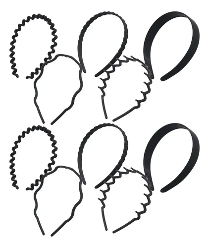 10 Aros Para El Pelo, Color Negro Mate, Ondulado, De Plástic