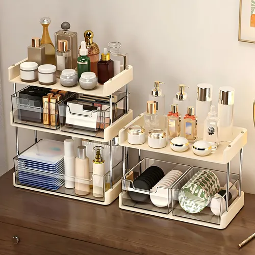 Organizador Maquillaje Acrílico 3 Niveles Con Cajón Transparent
