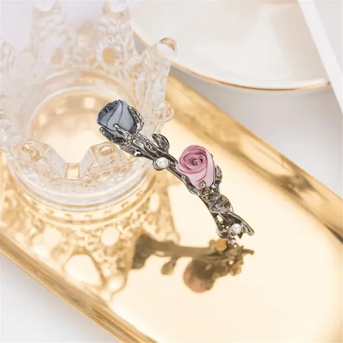 Pinza De Pelo De Perlas Con Broche De Cristal, Negro Y Rosa