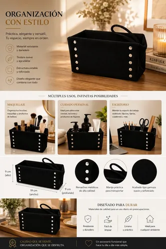 Neceser Organizador Maquillaje Gamuza Con Tachas
