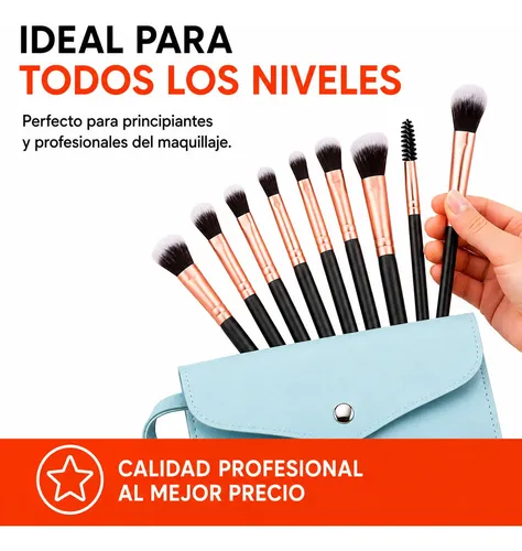 Set 12 Brochas Y Pinceles Para Maquillaje + Estuche Colores
