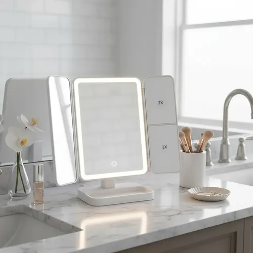 Espejo Maquillaje Con Aumento X2 X3 Luz Led 3 Tonos
