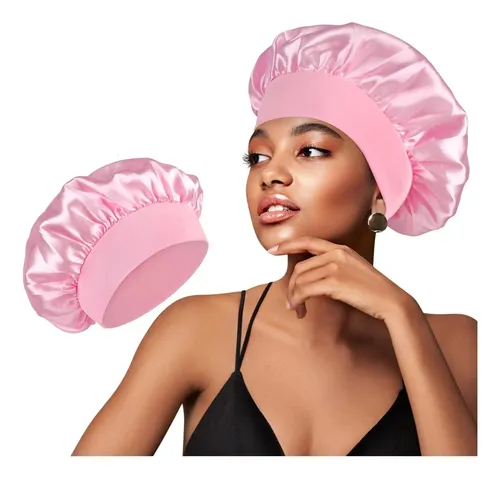 Gorro De Satén Para Dormir, Banda Ajustable, Rosa Rosa