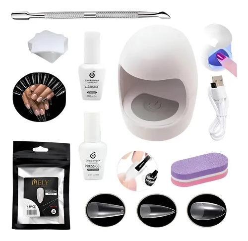 Kit Completo Uñas Con Tips Press On O Soft Gel Y Pegamento
