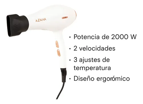 Secador De Pelo Azana 2000w Boquilla 2 Velocidades 3 Temp.