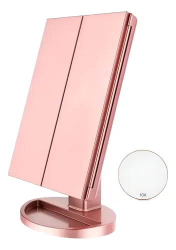 Espejo Maquillaje Luz Tríptica Aumentos 10x/3x/2x Carga Usb