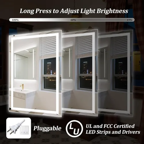 Espejo Baño Led Grande 60×40 Dimmable Antivaho Luz Frontal
