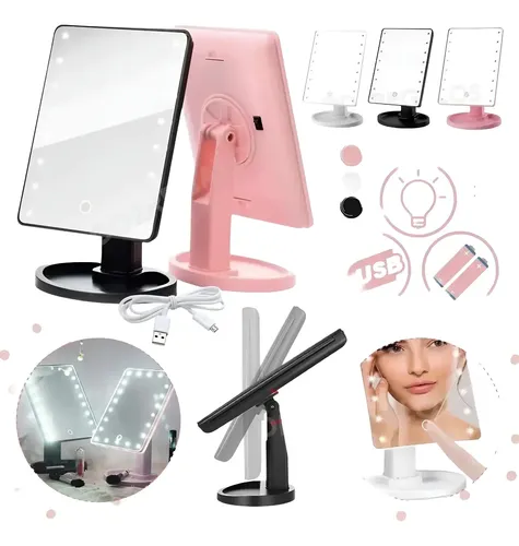Espejo Maquillaje 16 Luces Led  Touch Rotacion 360° Usb