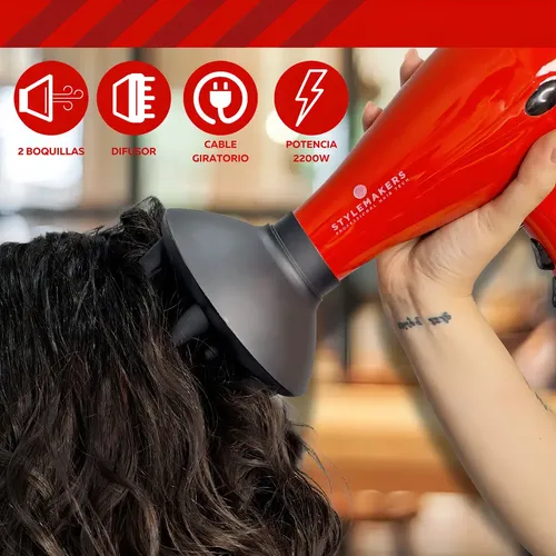 Secador de Pelo Stylemakers Advance Rojo 2200W Iónico Profesional con Difusor
