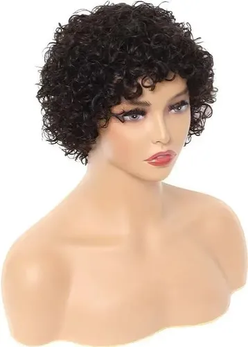 Peluca De Cabello Humano Natural Rizado Jerry Color Negro