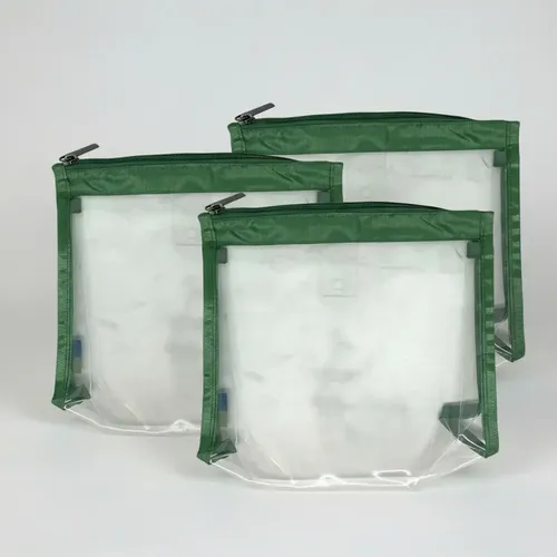 3x 1 Neceser Transparente Porta Brochas Maquillaje 23 X 19 Color Borde Verde