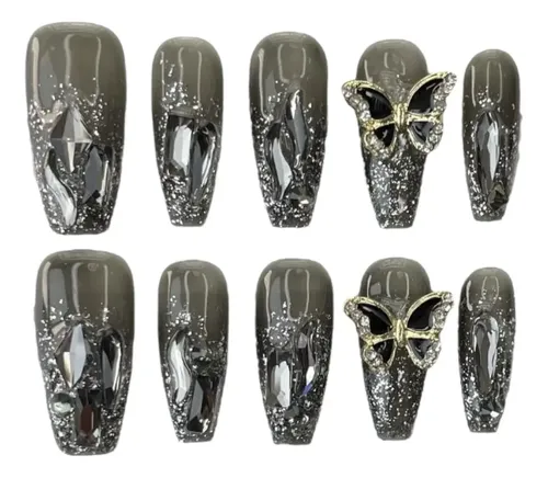 Uñas Postizas Press On Autoadhesiva Set Completo Mariposa