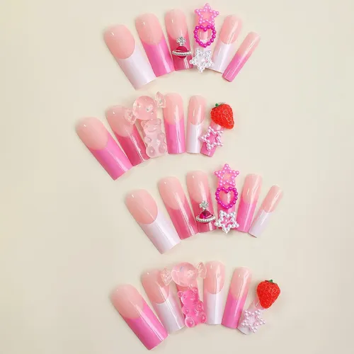 Uñas Postizas Con Forma De Corazón De Fresa Y Estrella De