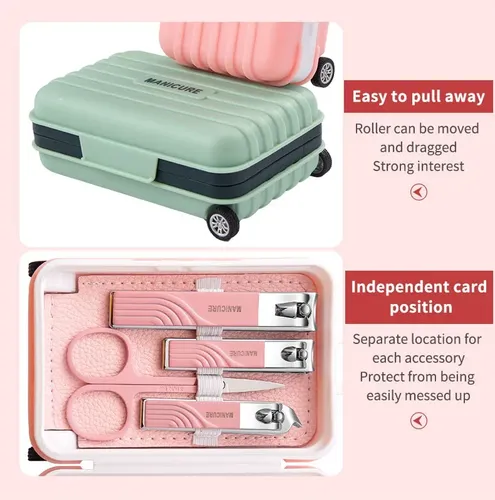 Set Manicura Pedicura 12 Piezas Estuche Valija Con Ruedas