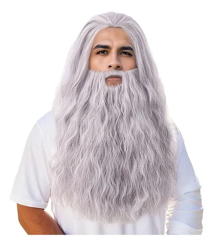Peluca Con Tema De Fiesta, Bigote Largo Gris Yaki Grandpa