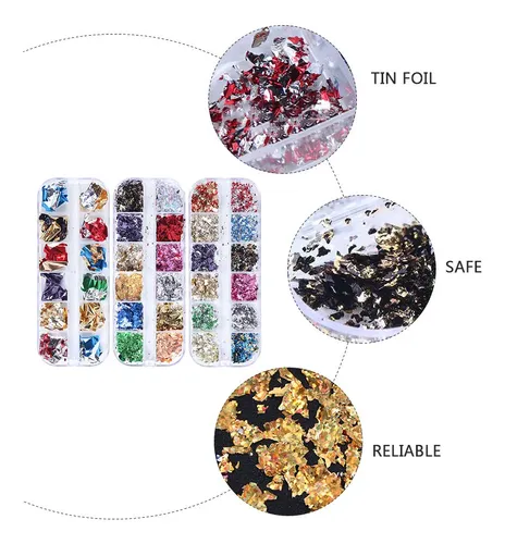 3 Cajas De Foil Para Uñas, Brillos Y Pegatinas Para Nail Art