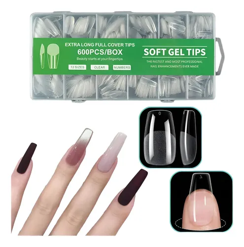 Tips Soft Gel Full Cover Extra Largos 600 Unidades