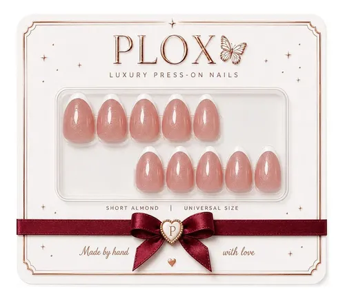 Uñas Press On Premium Corta Profesional Artesanal Kit X20 Color Frenchy Kiss Short Almond