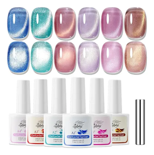 Kit Esmalte Gel Ojo De Gato Gellaktik 6×7.5ml Sin Base
