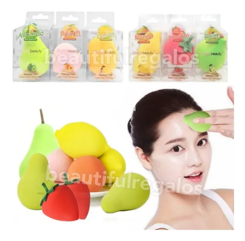 X3 Esponja De Maquillaje Frutas Beauty Blender Base Contorno