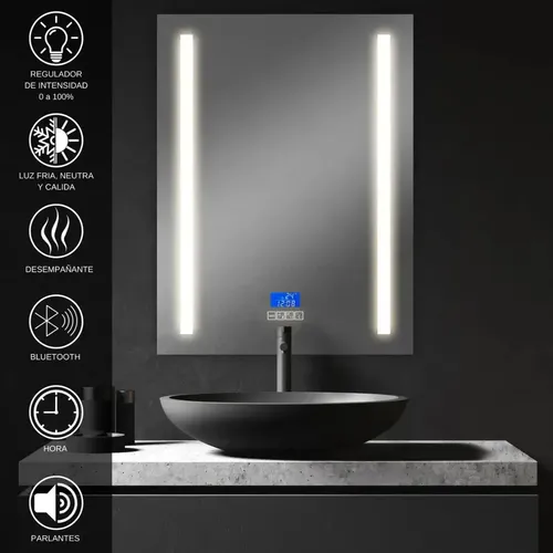 Espejo Inteligente Bluetooth Luz Led Desempañador Baño 80×60 Espejo