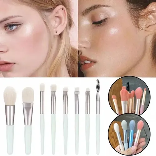 Set X 8 Brochas Y Pinceles Para Maquillaje Color Gris