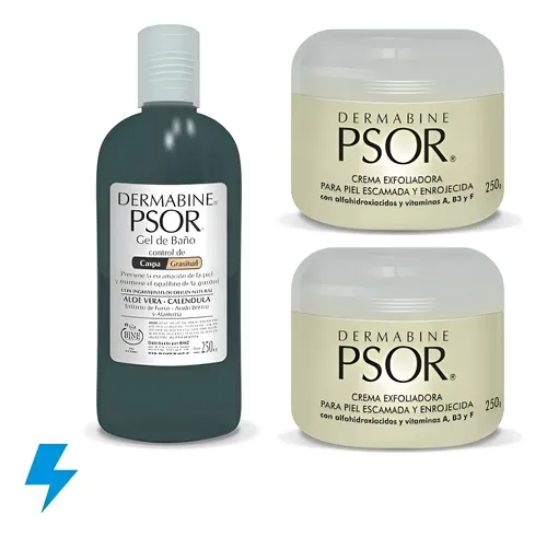 2 Cremas Psor Piel Escamada 250g + 1 Champu-gel Anticaspa Bine