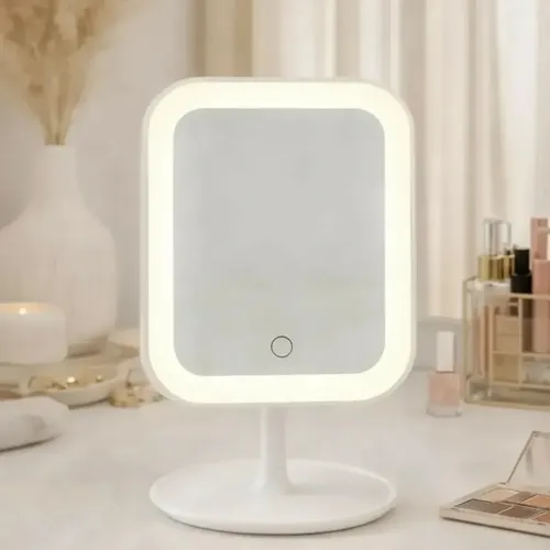 Espejo Rectangular Con Luz Touch Blanco Led Usb Maquillaje