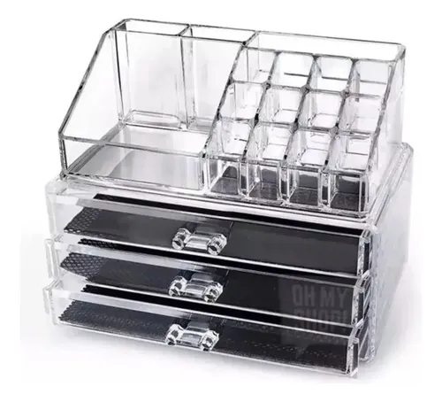 Organizador de Maquillaje de Acrílico Transparente con 3 Cajones y 19 Compartimentos
